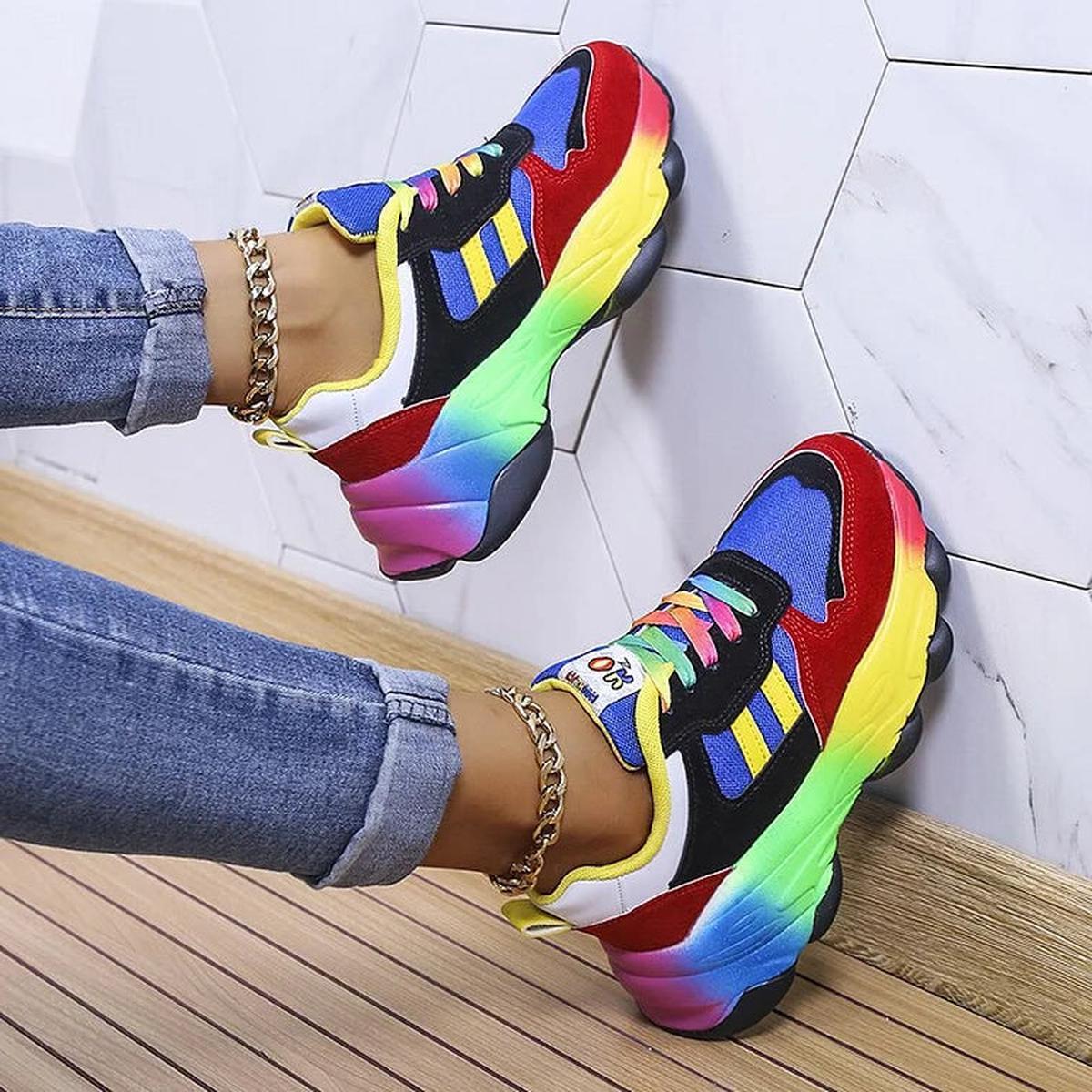 Arch Support Orthopedic Shoes for Comfort - Colorful Rainbow Design for Everyday Wear