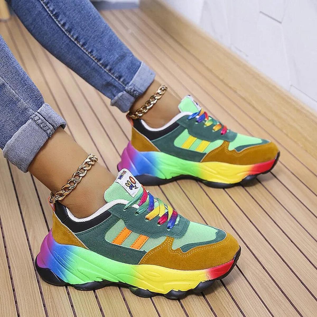 Arch Support Orthopedic Shoes for Comfort - Colorful Rainbow Design for Everyday Wear