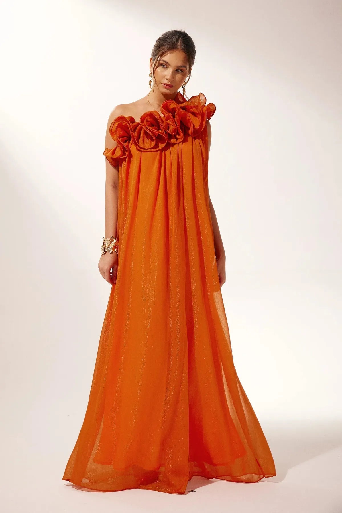 Asymmetric One-Shoulder Floral Evening Gown for Formal Events - Elegant Dress in Lightweight Fabric