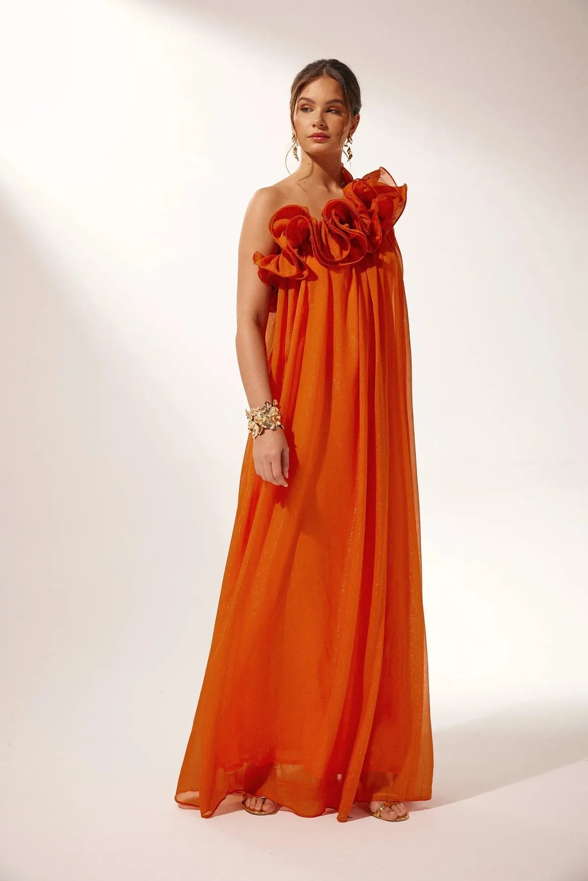 Asymmetric One-Shoulder Floral Evening Gown for Formal Events - Elegant Dress in Lightweight Fabric
