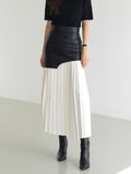 Asymmetric Pleated Maxi Skirt in Faux Leather for Stylish Everyday Wear