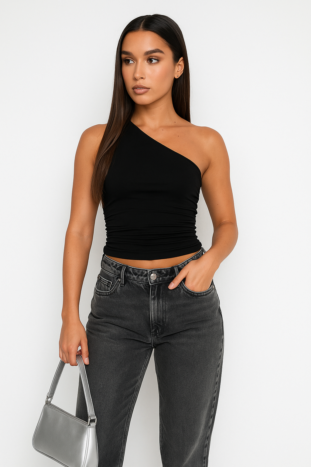 Asymmetrical One-Shoulder Tank Top in Soft Fabric for Casual Wear and Layering Options