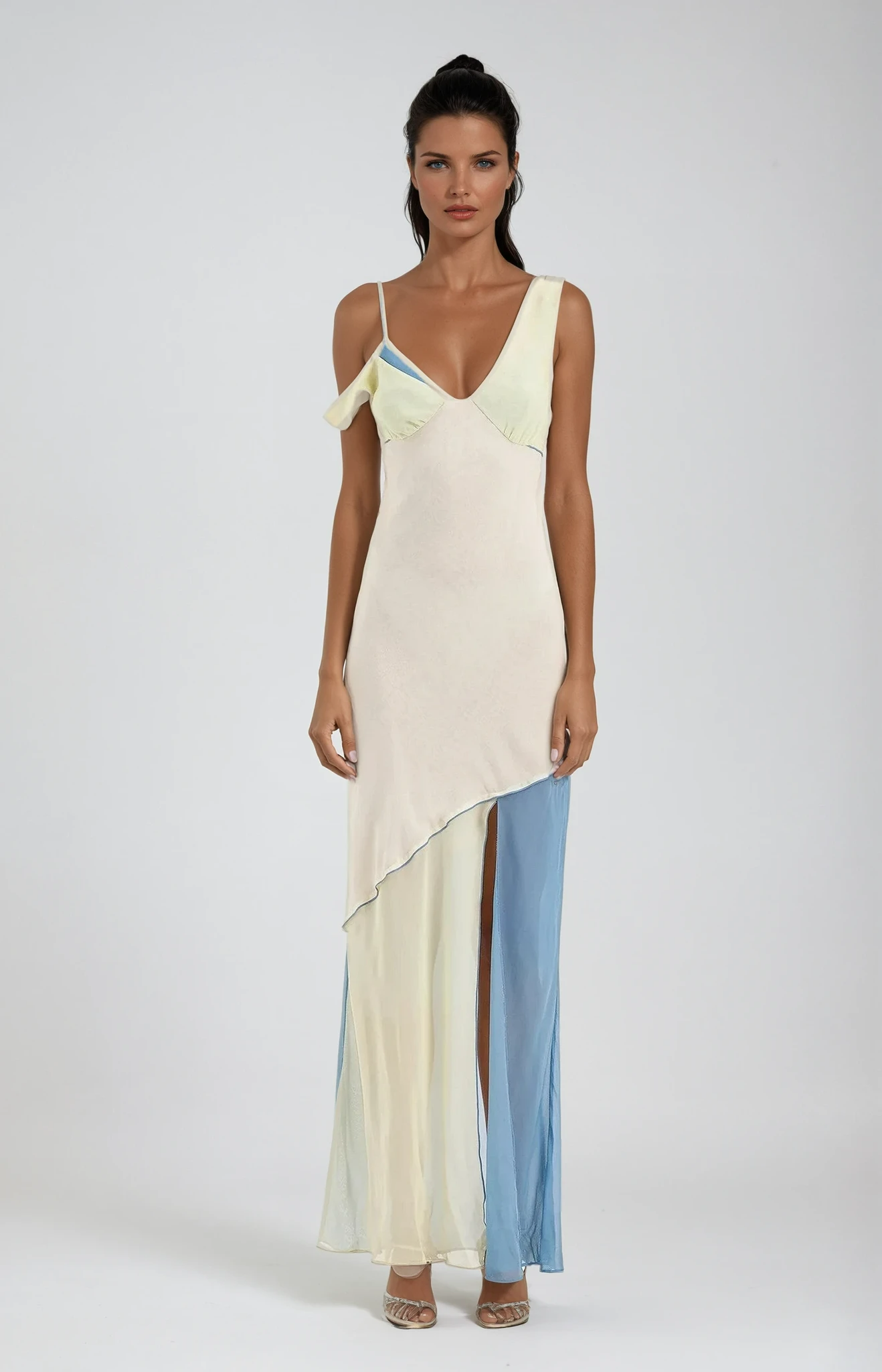 Asymmetrical Pastel Maxi Dress for Women - Elegant Lightweight Fabric for Casual or Formal Occasions