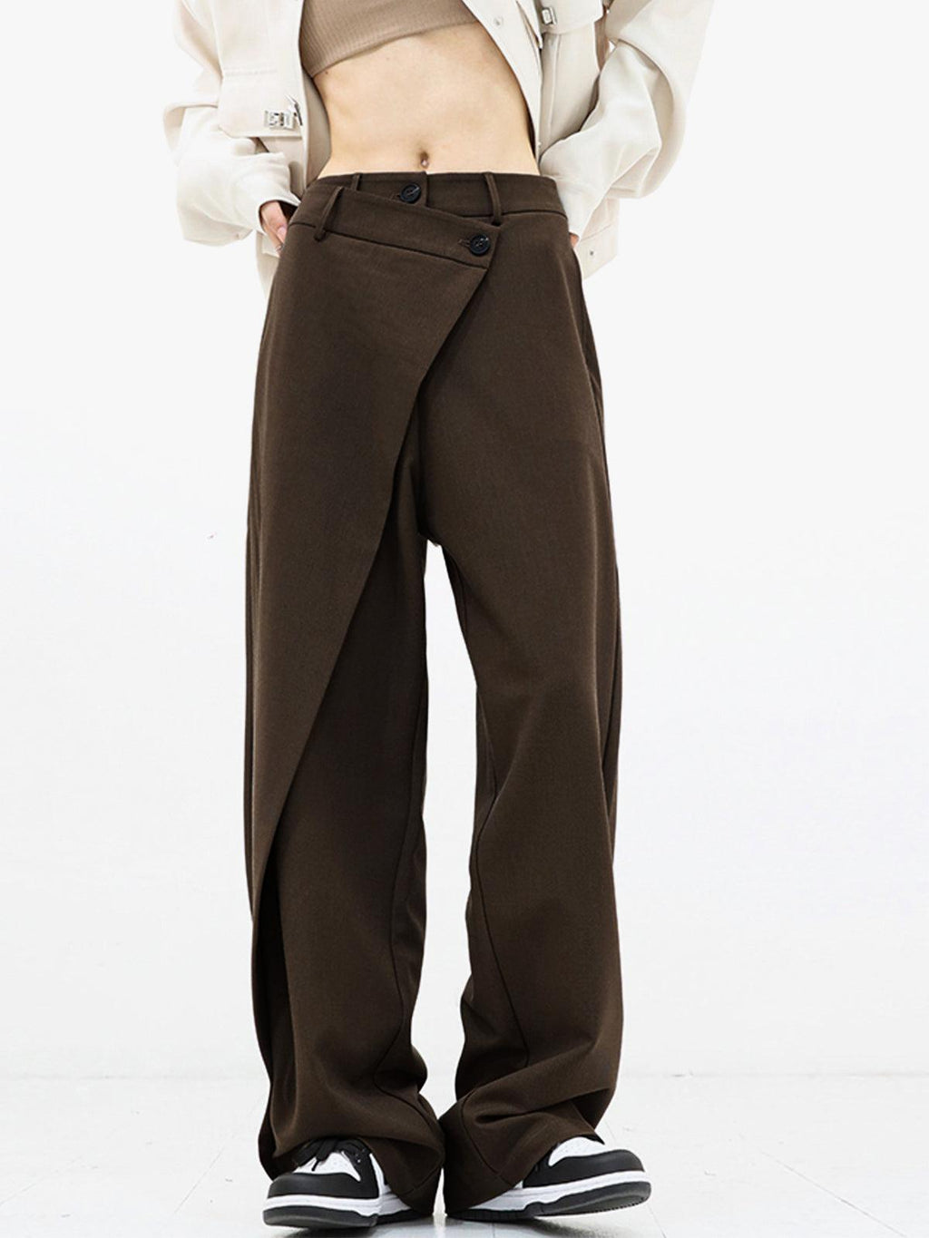 Asymmetrical Relaxed Fit Trousers in Soft Fabric for Casual Wear