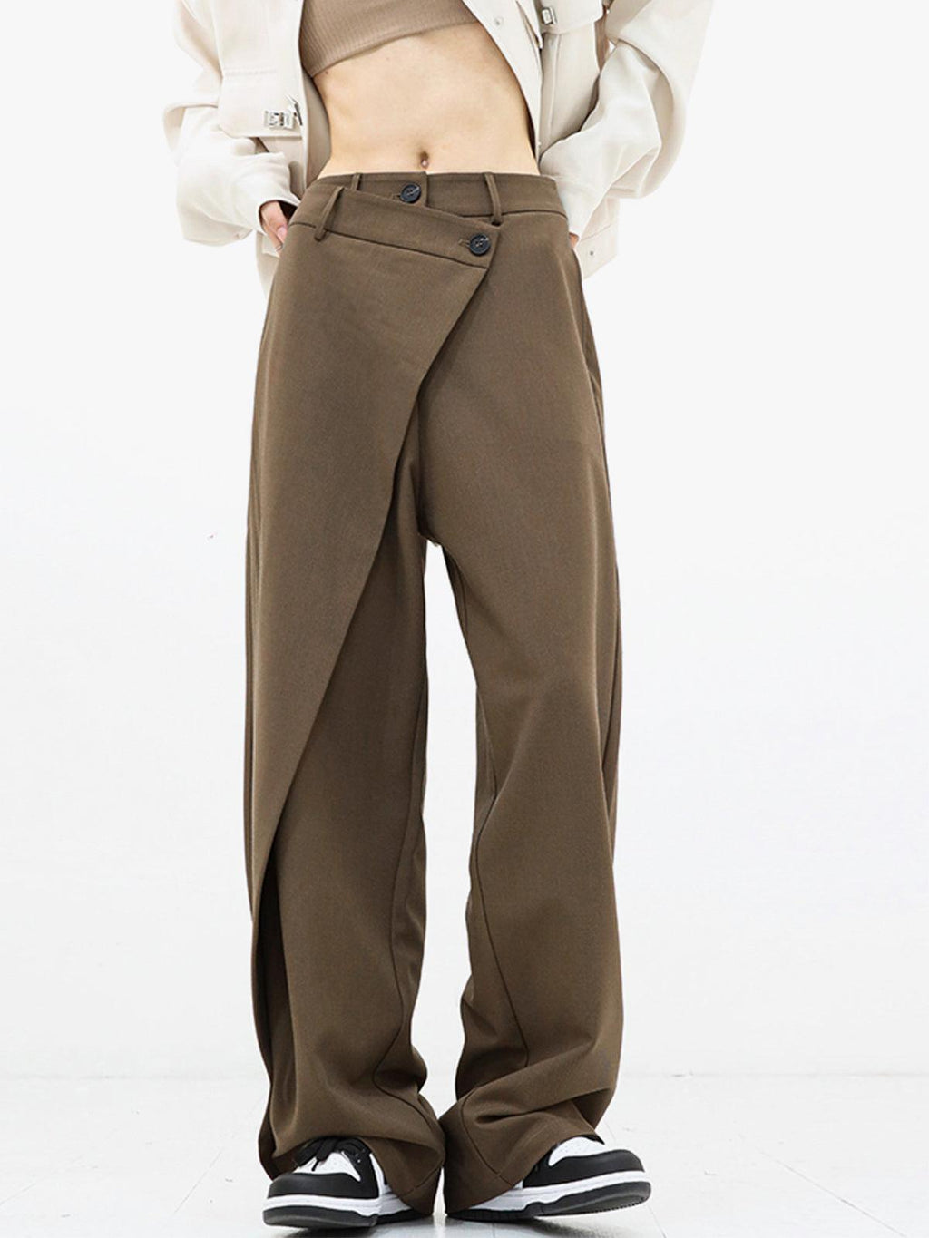 Asymmetrical Relaxed Fit Trousers in Soft Fabric for Casual Wear