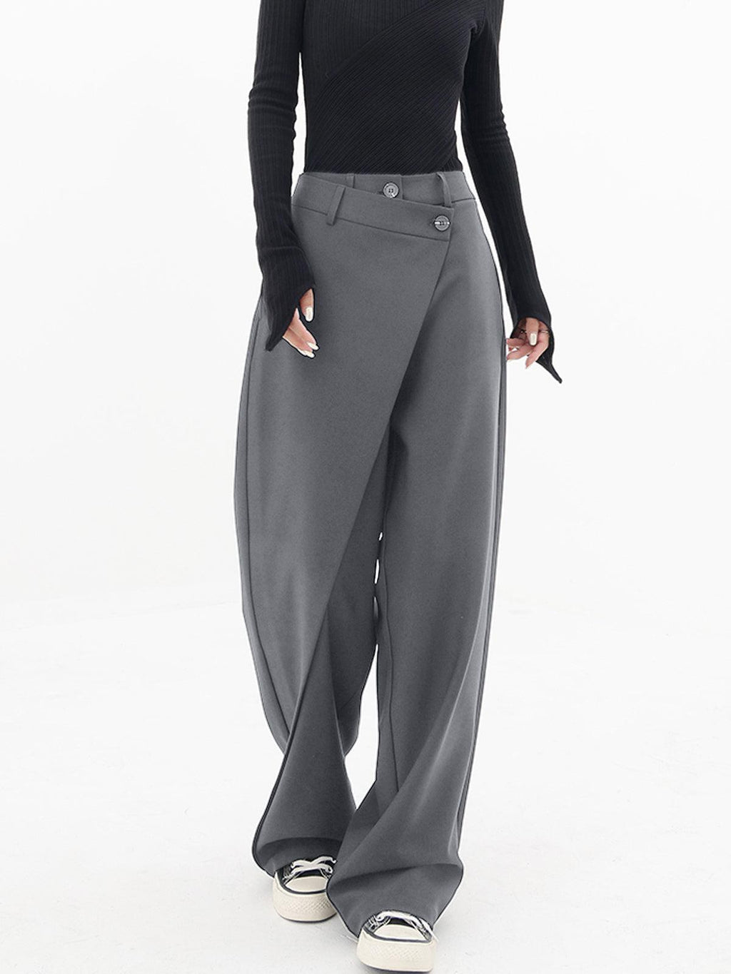 Asymmetrical Relaxed Fit Trousers in Soft Fabric for Casual Wear