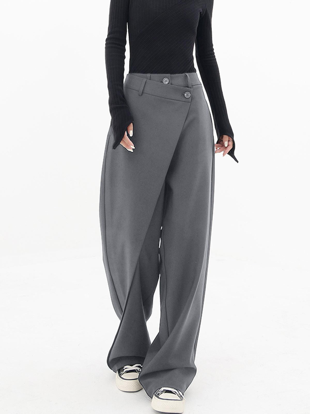 Asymmetrical Relaxed Fit Trousers in Soft Fabric for Casual Wear