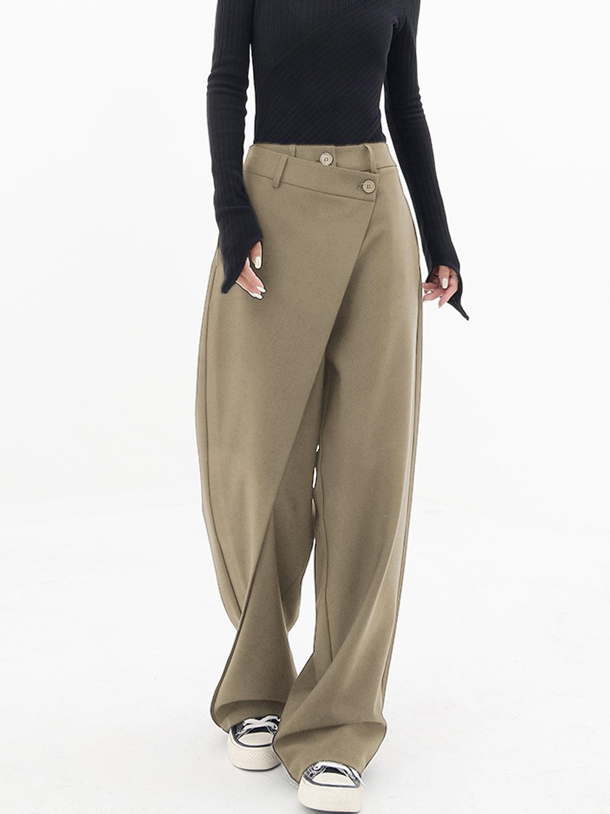 Asymmetrical Relaxed Fit Trousers in Soft Fabric for Casual Wear