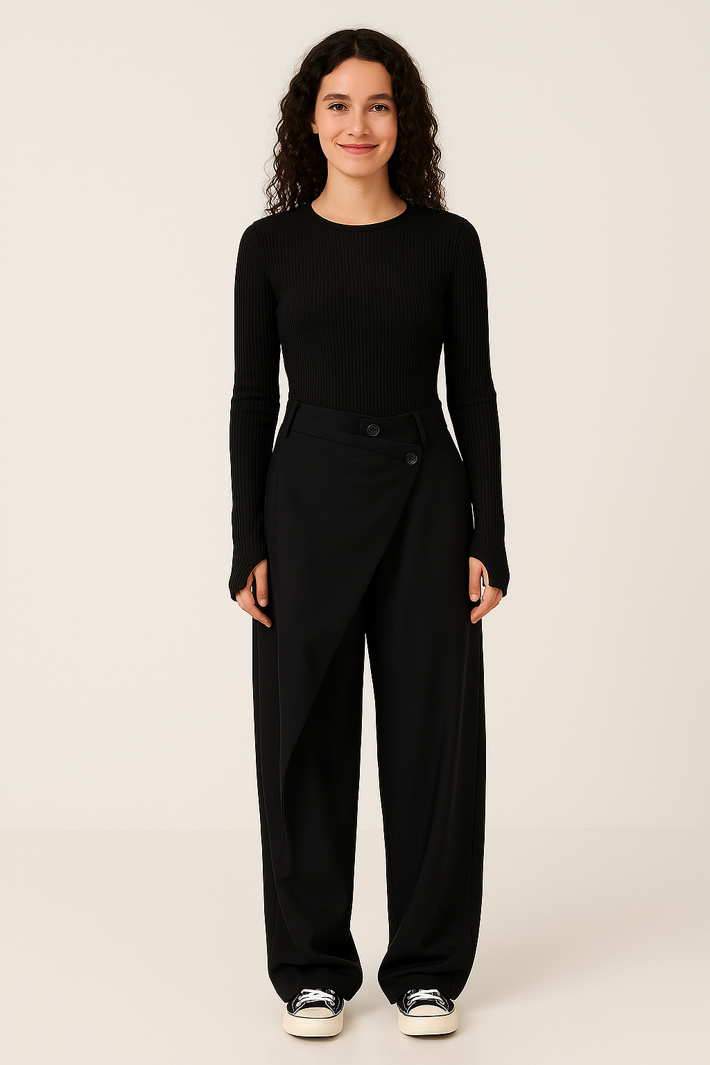 Asymmetrical Relaxed Fit Trousers in Soft Fabric for Casual Wear