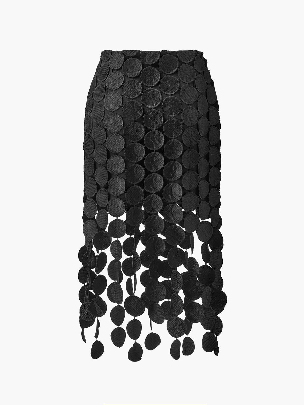 Black Laser Cut Midi Skirt - Stylish Circle Design for Casual or Formal Wear
