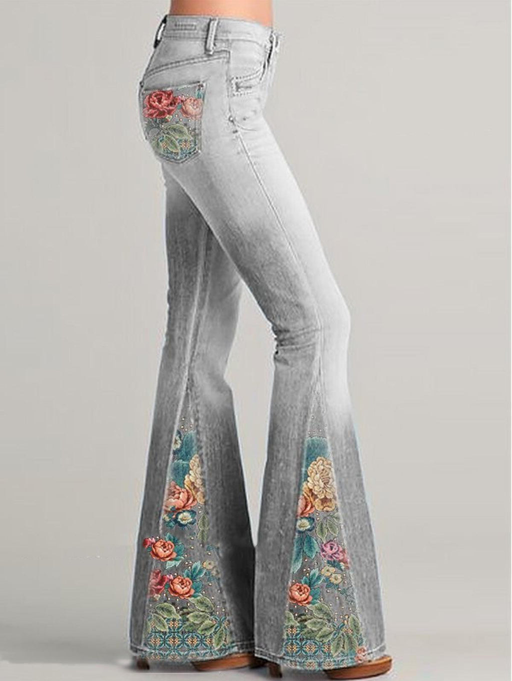 Bootcut Denim Jeans for Women with Flower Embroidery - Casual Everyday Wear, Stylish and Comfortable