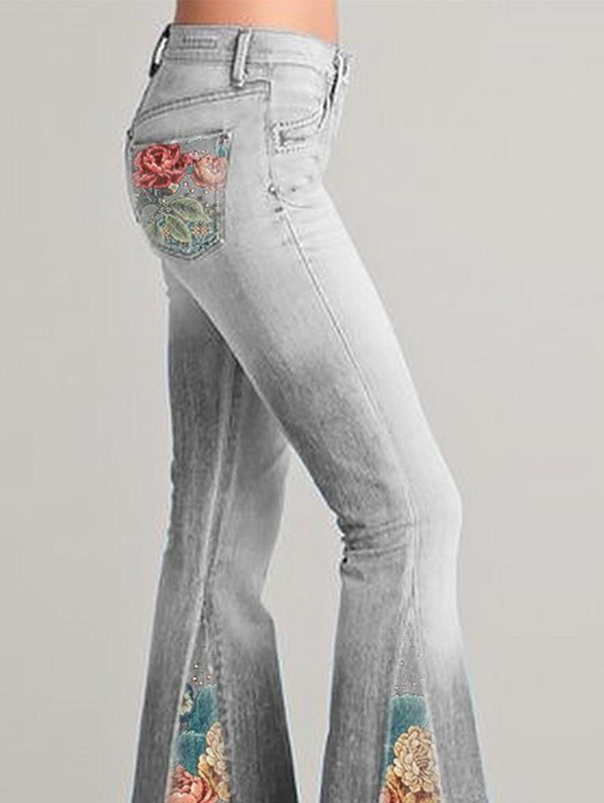 Bootcut Denim Jeans for Women with Flower Embroidery - Casual Everyday Wear, Stylish and Comfortable
