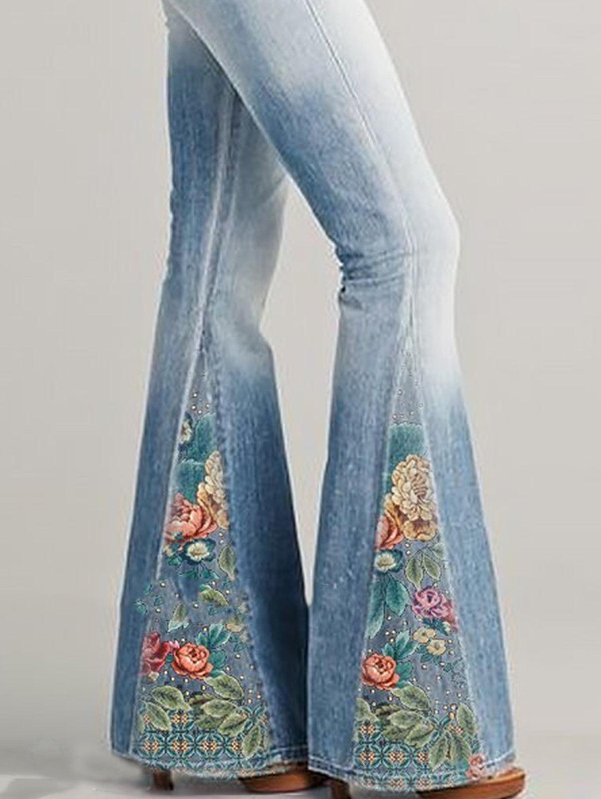 Bootcut Denim Jeans for Women with Flower Embroidery - Casual Everyday Wear, Stylish and Comfortable
