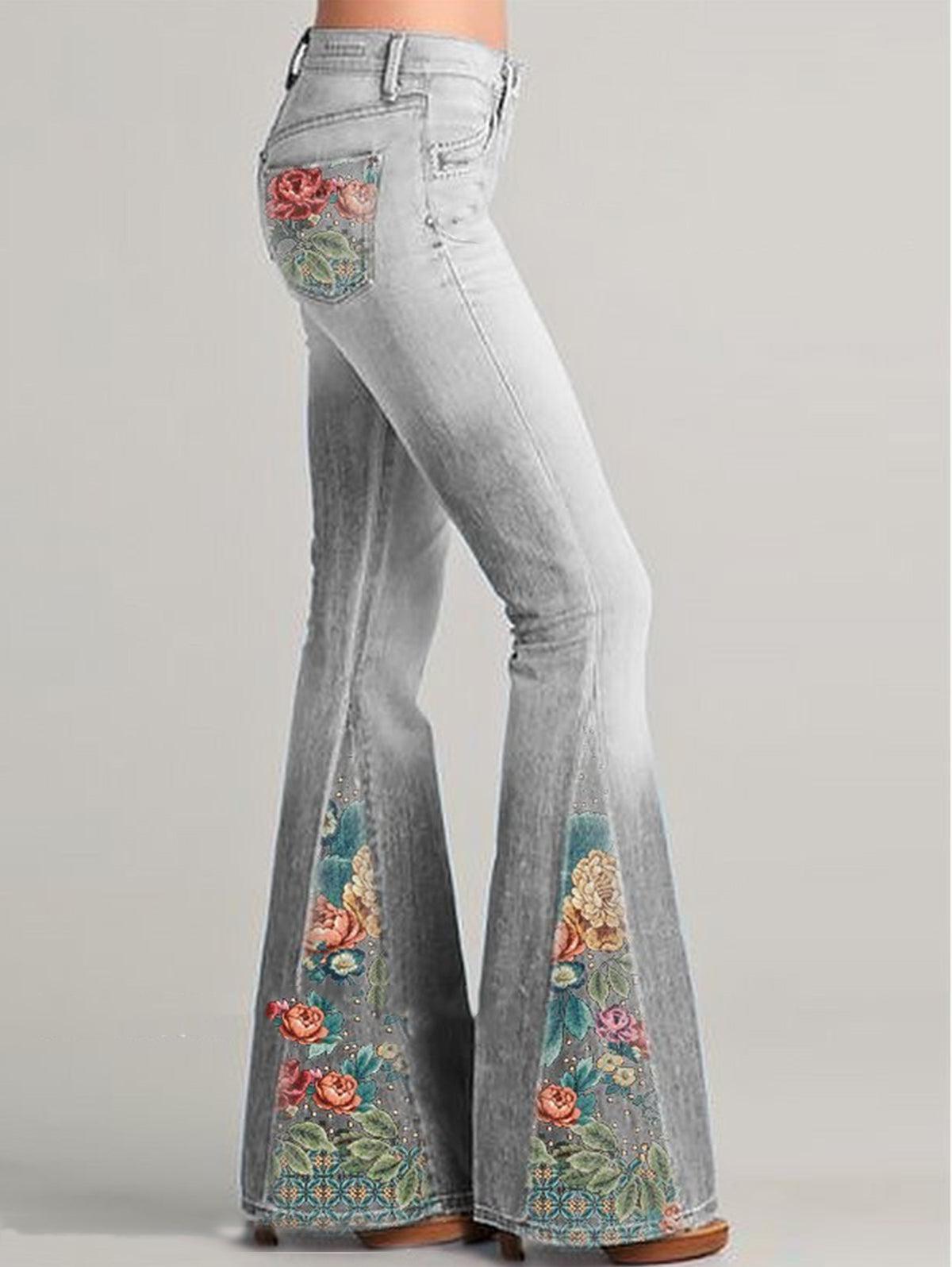 Bootcut Denim Jeans for Women with Flower Embroidery - Casual Everyday Wear, Stylish and Comfortable