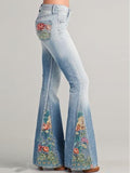 Bootcut Denim Jeans for Women with Flower Embroidery - Casual Everyday Wear, Stylish and Comfortable
