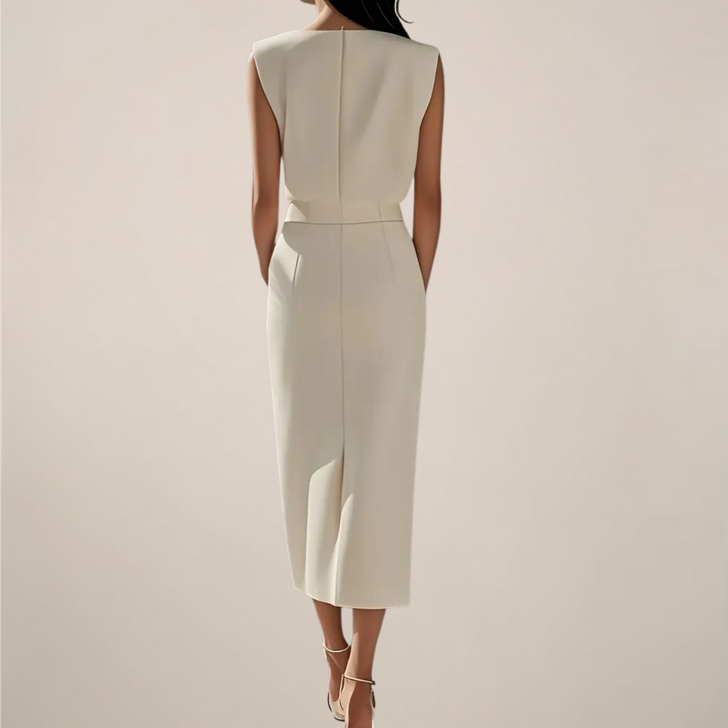 Button Detail Elegant Midi Dress with Side Slit for Women - Perfect for Casual or Formal Occasions