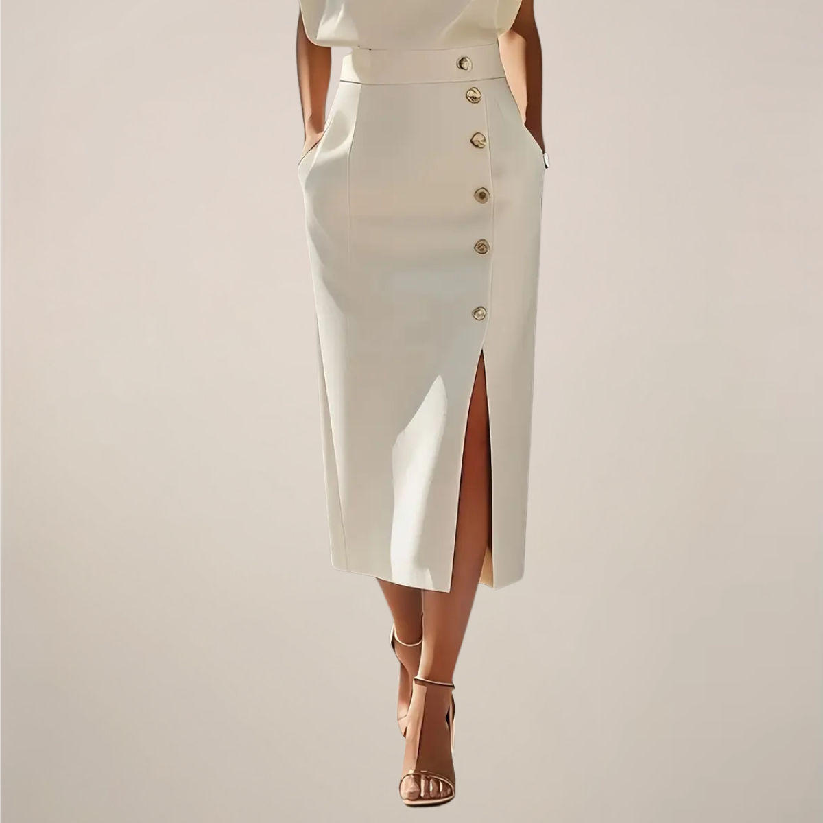 Button Detail Elegant Midi Dress with Side Slit for Women - Perfect for Casual or Formal Occasions
