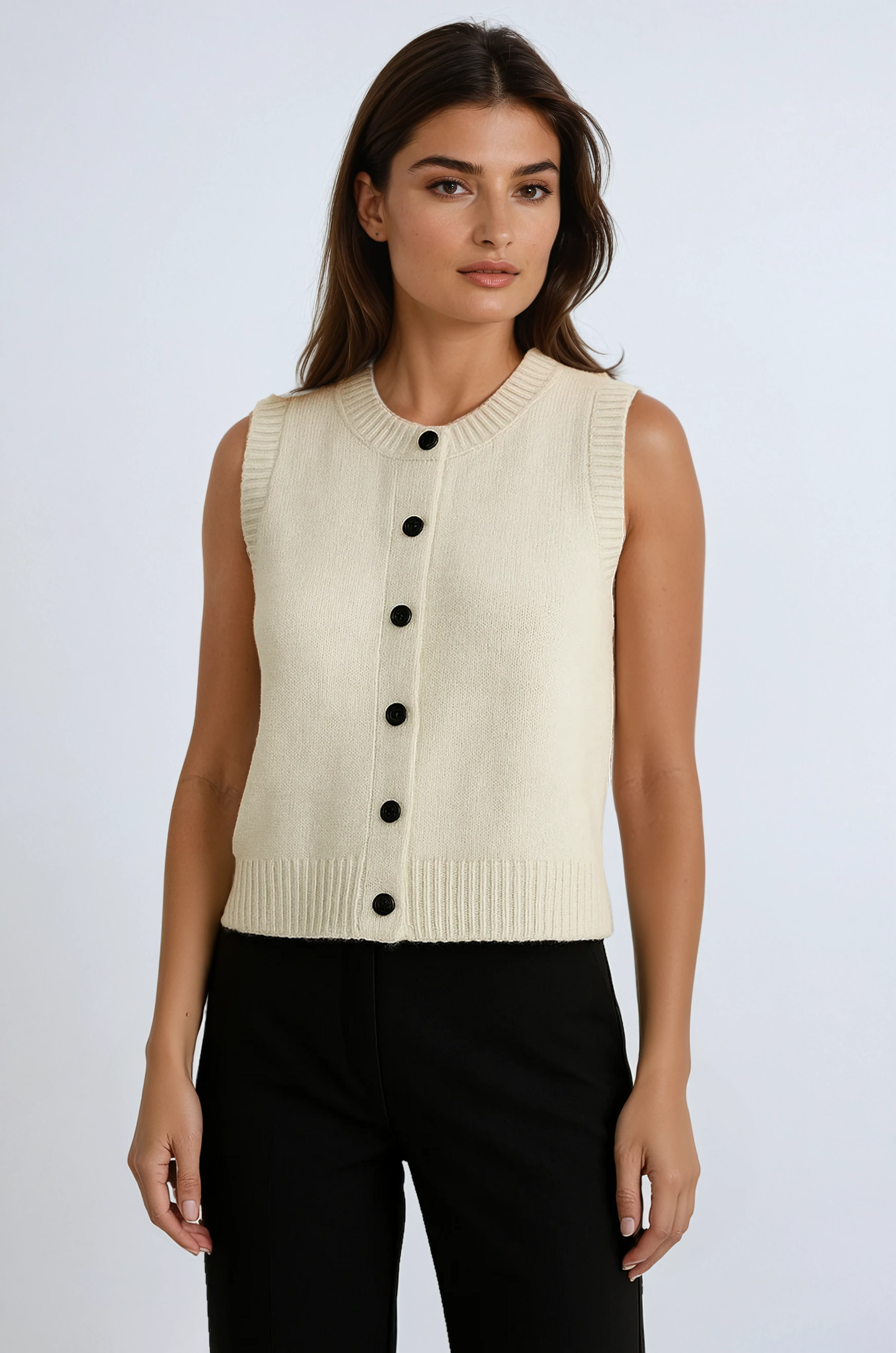 Button Up Knit Sweater Vest for Women - Casual Layering Piece in Soft Fabric - Perfect for Fall and Winter Outfits