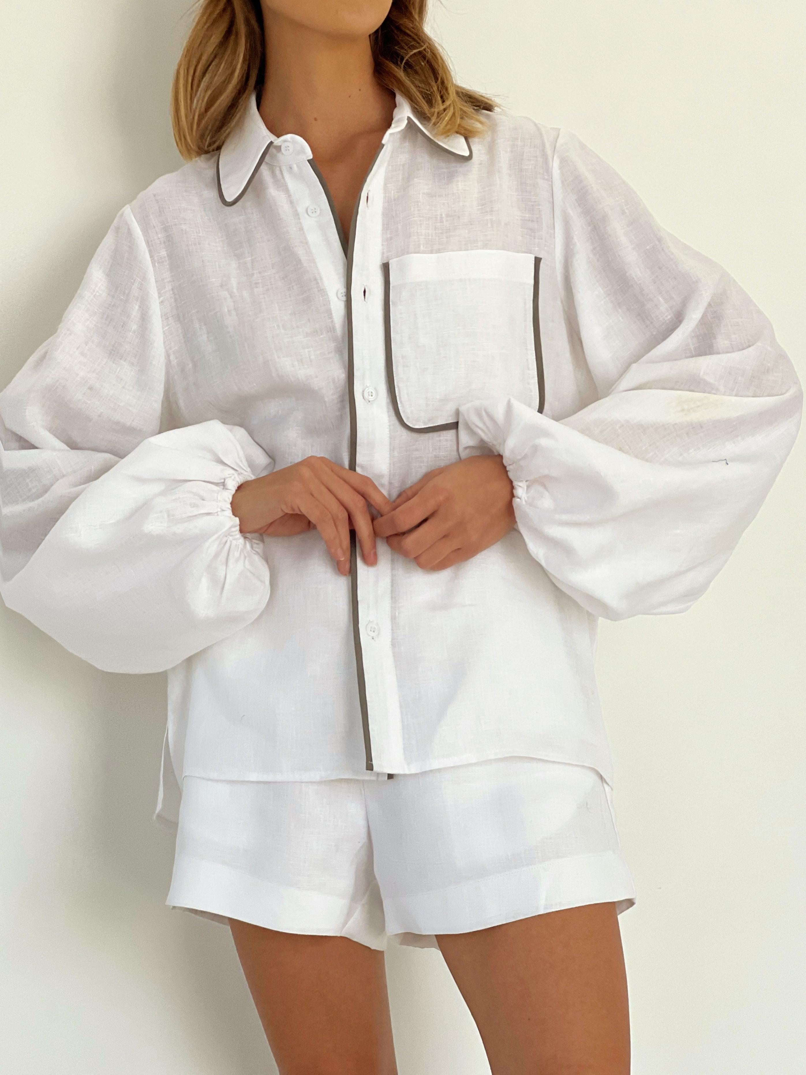 Cotton Linen Contrast Trim Shorts Set for Casual Wear - Lightweight Summer Outfit