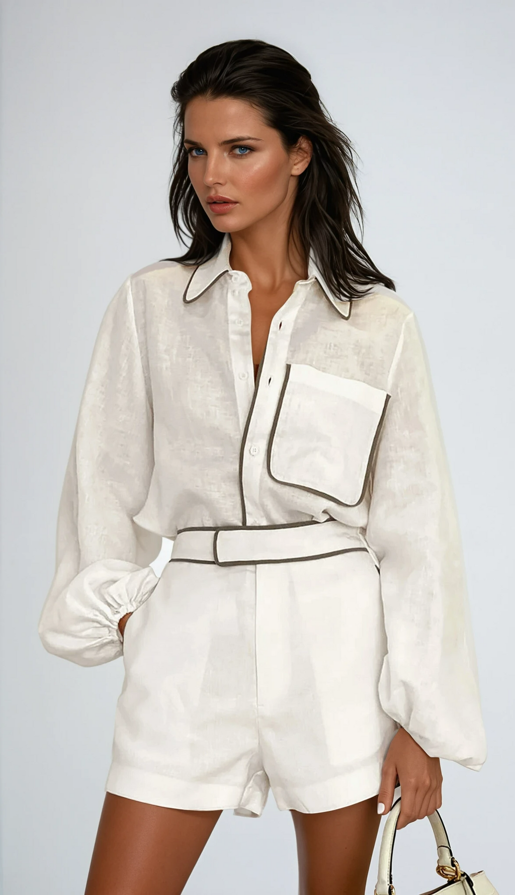 Cotton Linen Contrast Trim Shorts Set for Casual Wear - Lightweight Summer Outfit