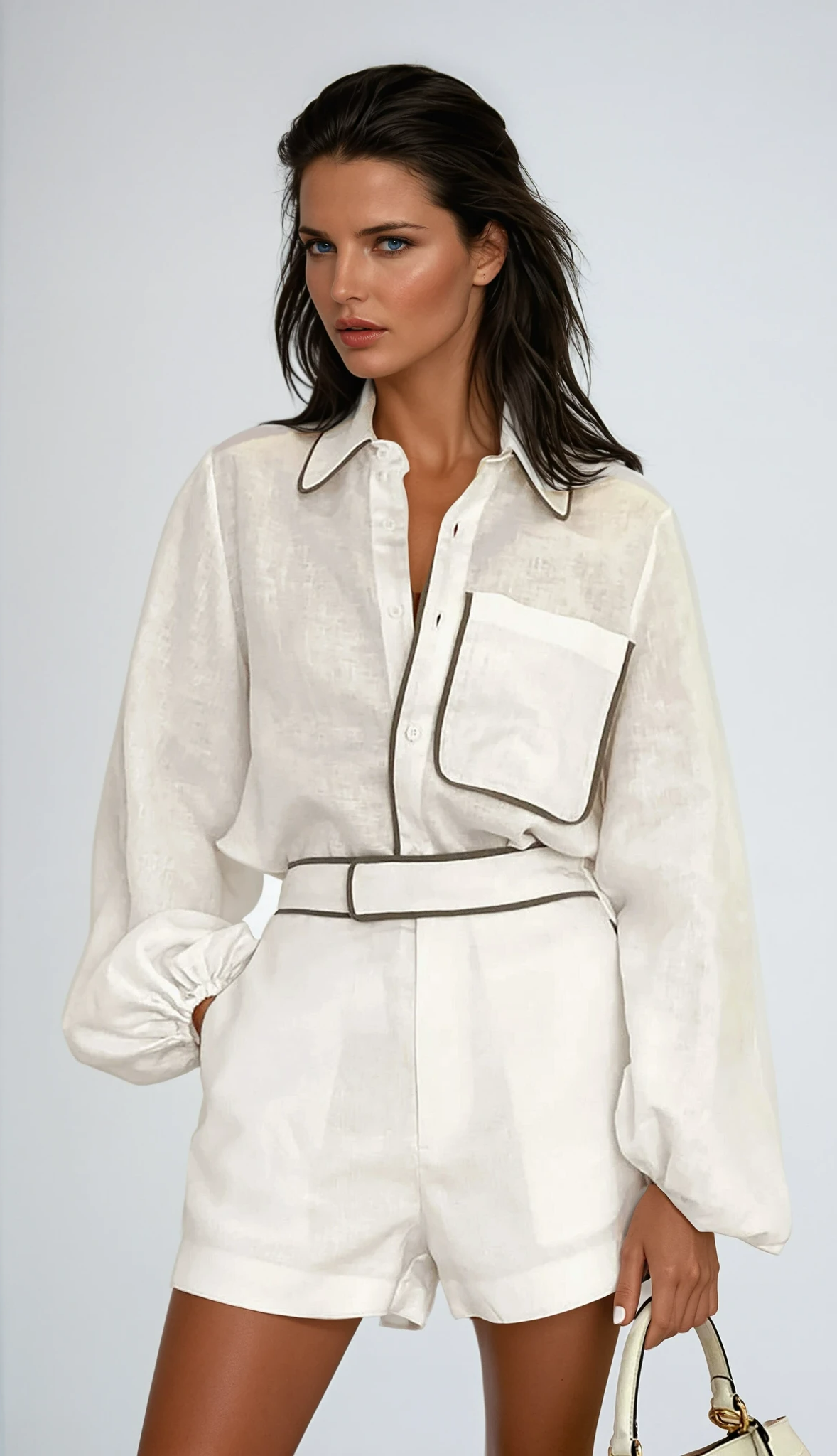 Cotton Linen Contrast Trim Shorts Set for Casual Wear - Lightweight Summer Outfit