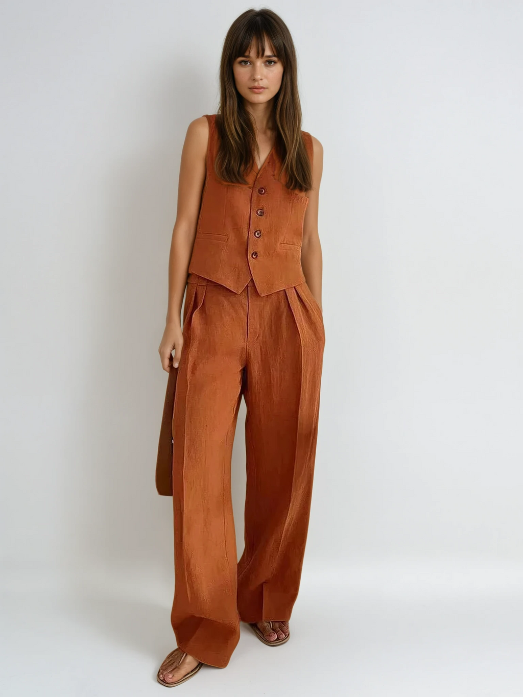 Cotton Linen Two-Piece Outfit for Women - Casual Summer Set with Top and Shorts