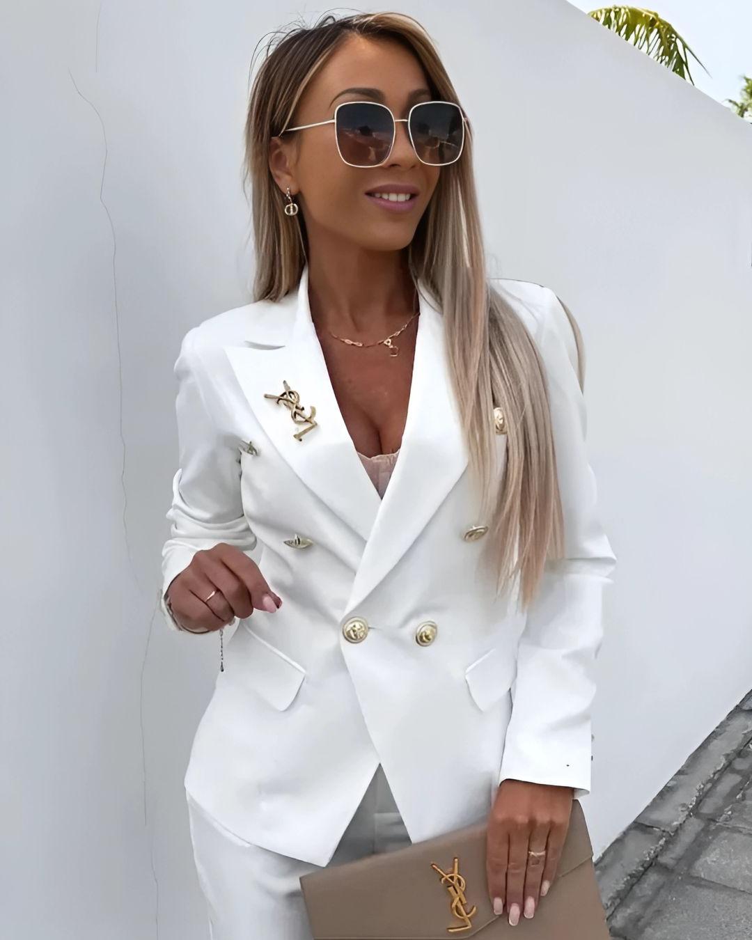 Double-Breasted Women's Suit Jacket - Tailored Fit, Elegant Design for Professional and Formal Wear