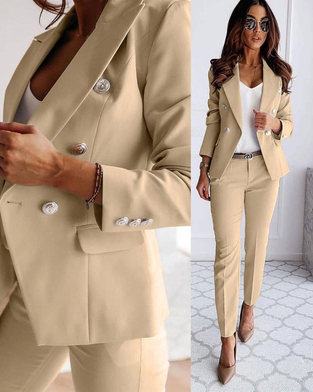 Double-Breasted Women's Suit Jacket - Tailored Fit, Elegant Design for Professional and Formal Wear