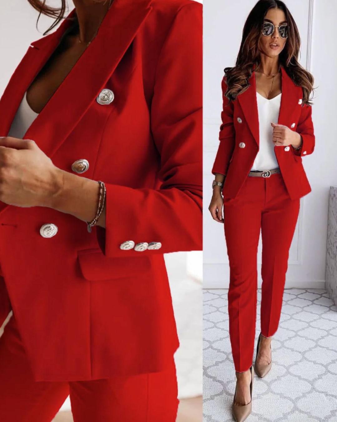 Double-Breasted Women's Suit Jacket - Tailored Fit, Elegant Design for Professional and Formal Wear
