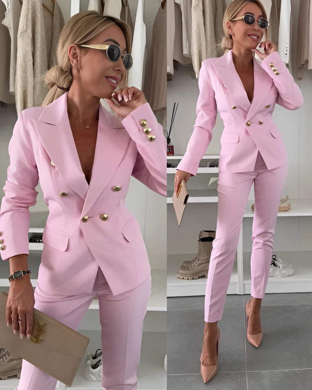 Double-Breasted Women's Suit Jacket - Tailored Fit, Elegant Design for Professional and Formal Wear