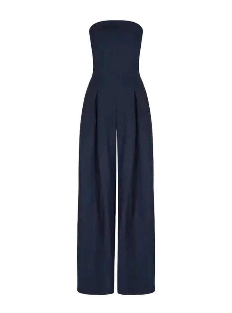 Elegant Strapless Loose Fit Jumpsuit for Women - Lightweight Fabric, Perfect for Casual or Formal Occasions