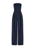 Elegant Strapless Loose Fit Jumpsuit for Women - Lightweight Fabric, Perfect for Casual or Formal Occasions
