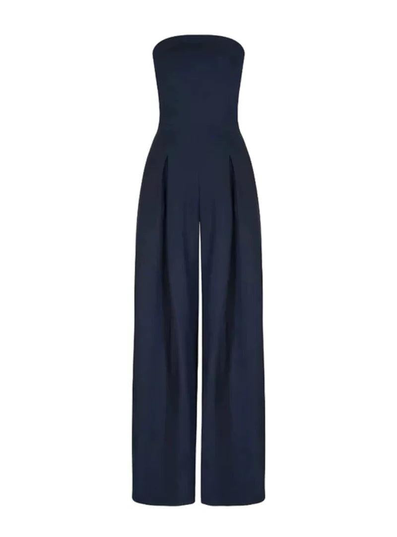 Elegant Strapless Loose Fit Jumpsuit for Women - Lightweight Fabric, Perfect for Casual or Formal Occasions