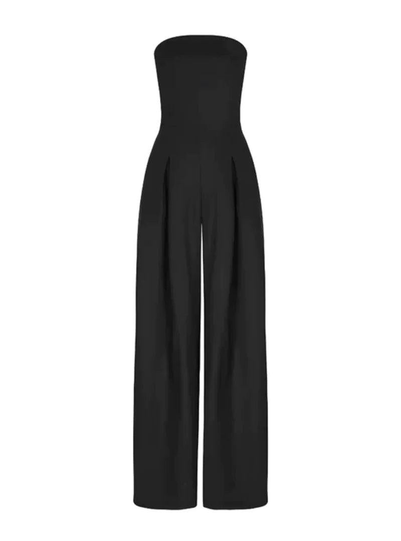 Elegant Strapless Loose Fit Jumpsuit for Women - Lightweight Fabric, Perfect for Casual or Formal Occasions