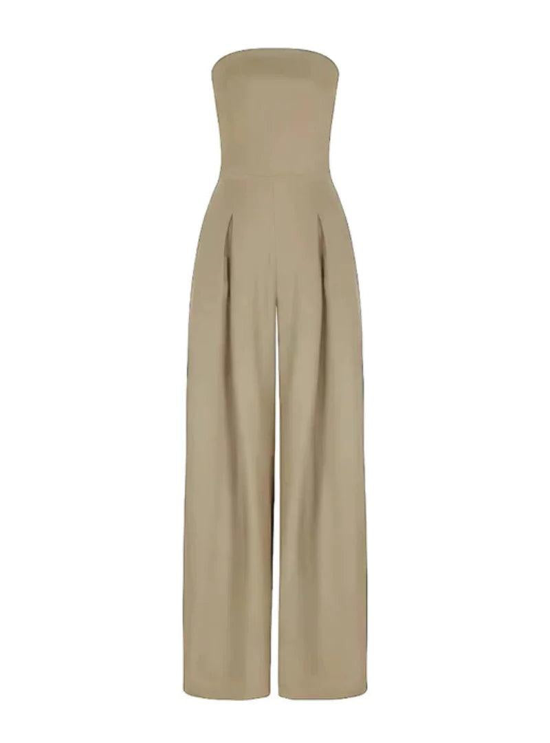 Elegant Strapless Loose Fit Jumpsuit for Women - Lightweight Fabric, Perfect for Casual or Formal Occasions