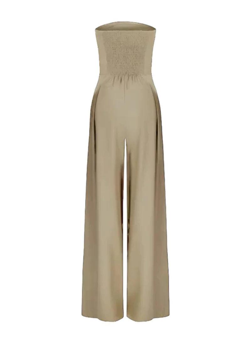 Elegant Strapless Loose Fit Jumpsuit for Women - Lightweight Fabric, Perfect for Casual or Formal Occasions