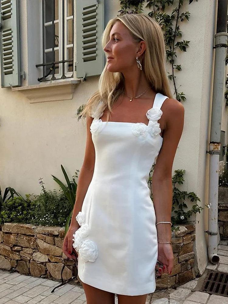 Floral Appliqué Mini Dress in Pink - Summer Cocktail Style for Parties and Events