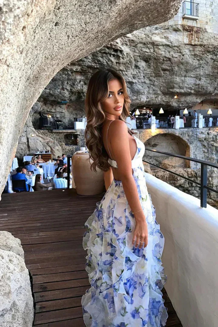 Floral Maxi Dress for Women - Lightweight Summer Party Dress with Sleeveless Design - Perfect for Outdoor Events