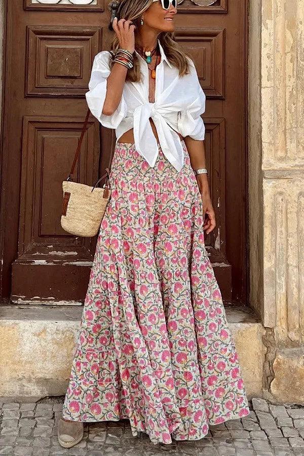Floral Print Maxi Skirt for Women | Lightweight Boho Style | Summer Casual Wear | Comfortable and Versatile Fashion