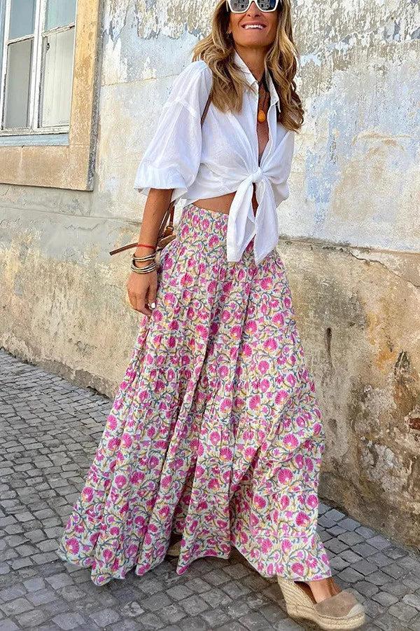 Floral Print Maxi Skirt for Women | Lightweight Boho Style | Summer Casual Wear | Comfortable and Versatile Fashion