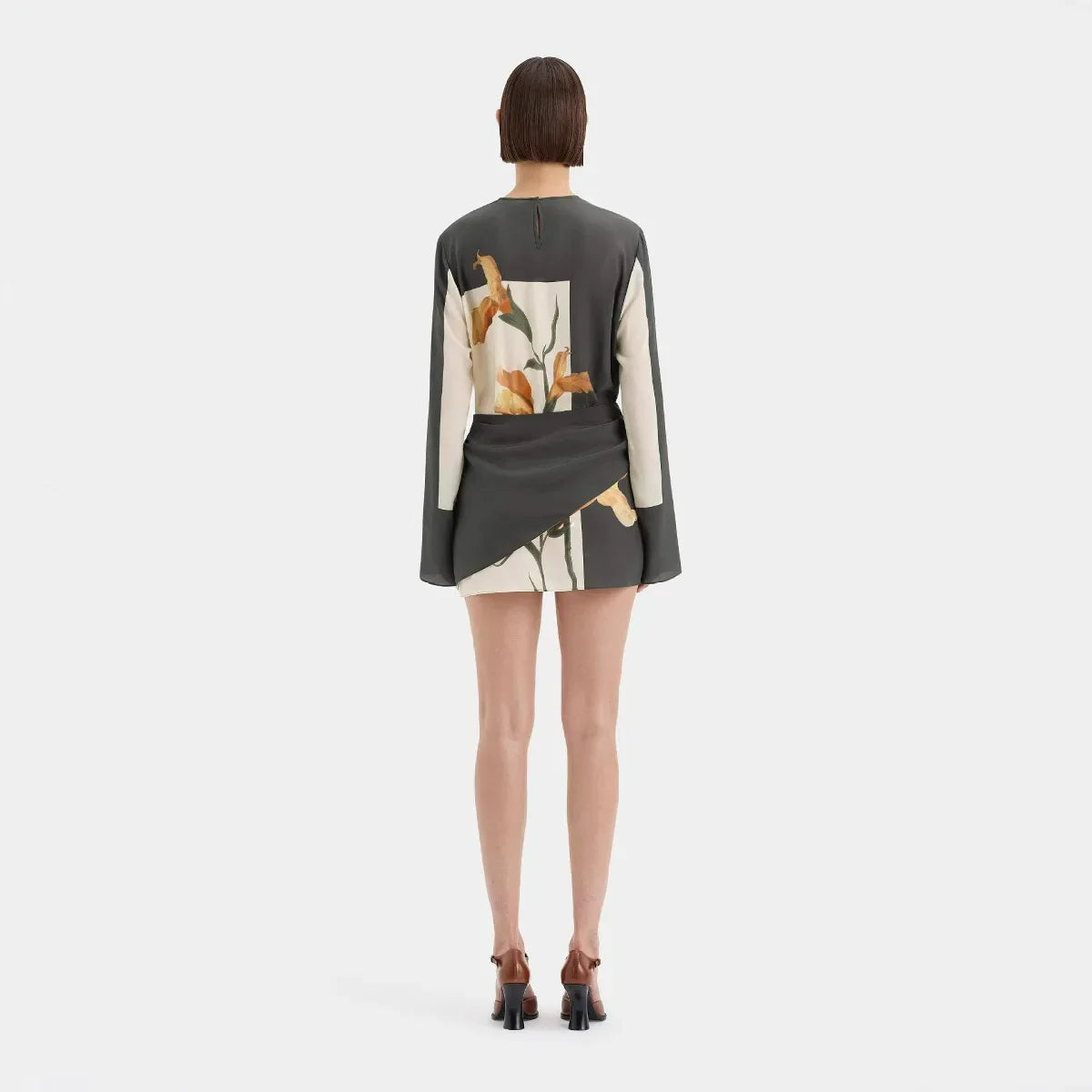 Floral Twist Mini Dress in Lightweight Fabric - Cocktail Party Dress for Women