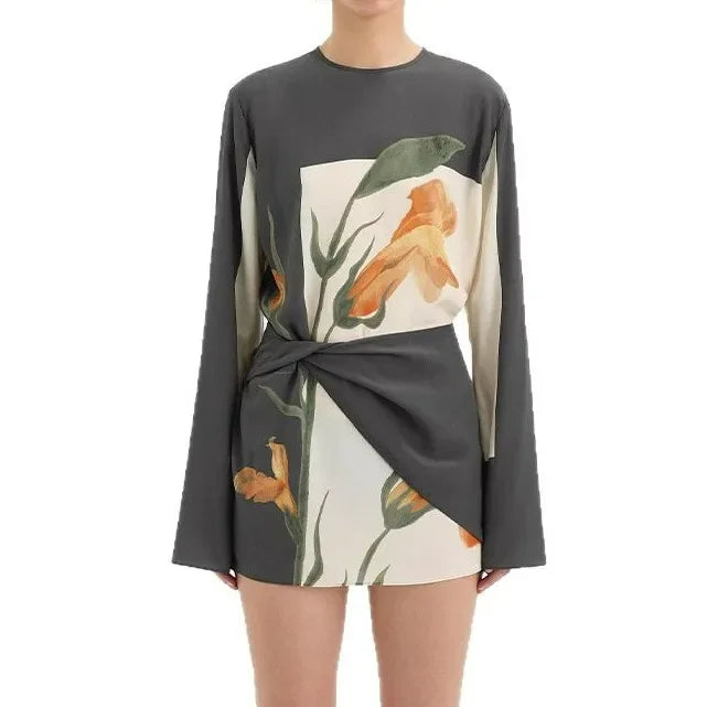 Floral Twist Mini Dress in Lightweight Fabric - Cocktail Party Dress for Women