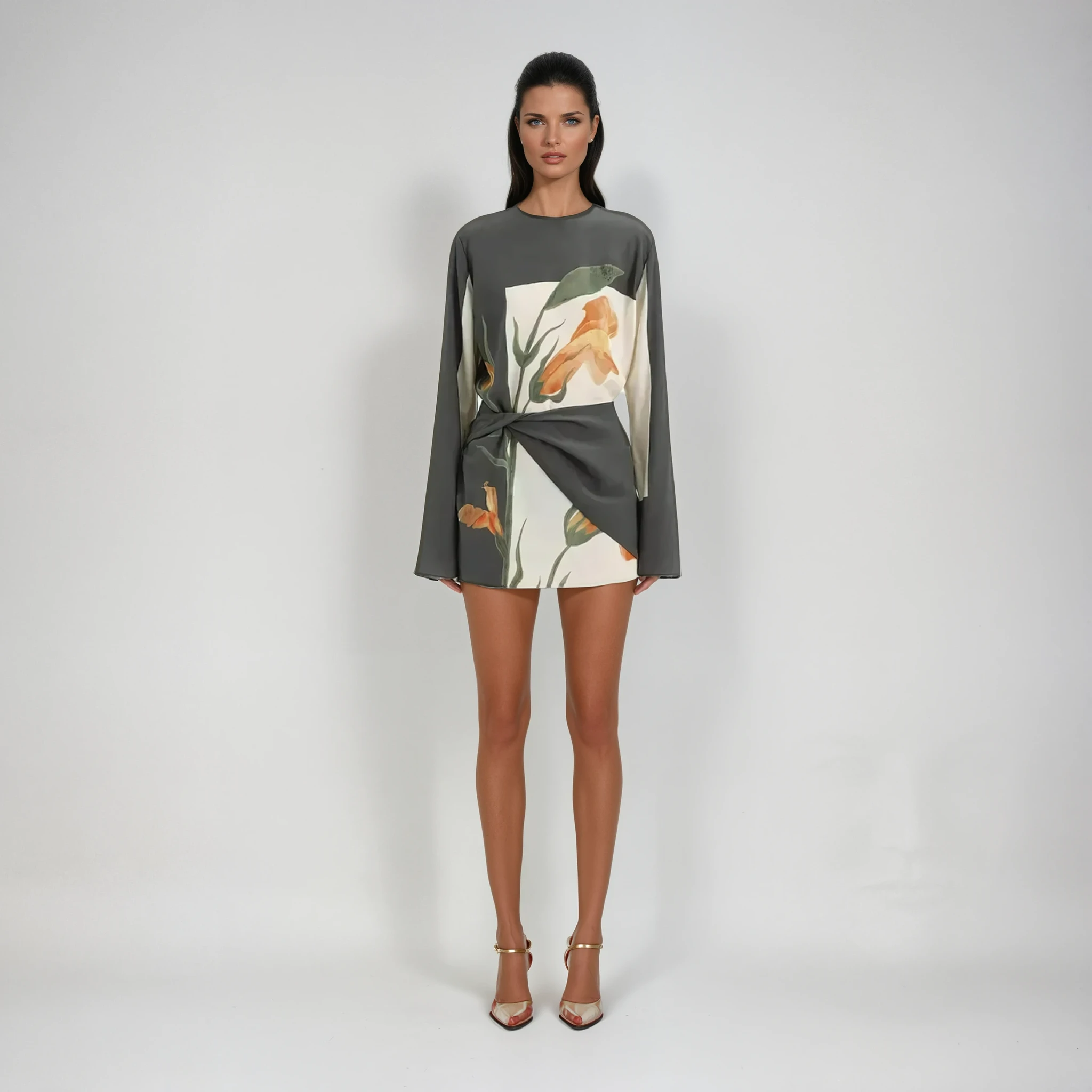 Floral Twist Mini Dress in Lightweight Fabric - Cocktail Party Dress for Women