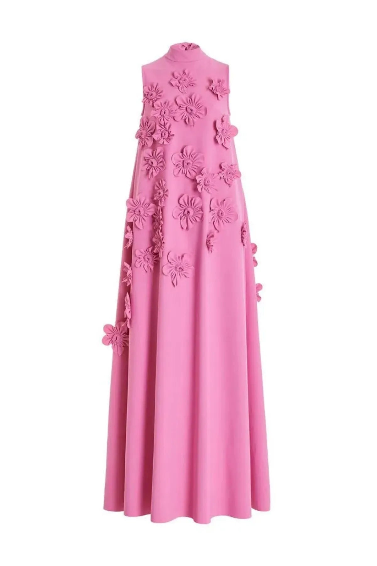 Flower Embellished Maxi Dress for Women - Sleeveless Summer Evening Style - Elegant Floral Design for Special Occasions