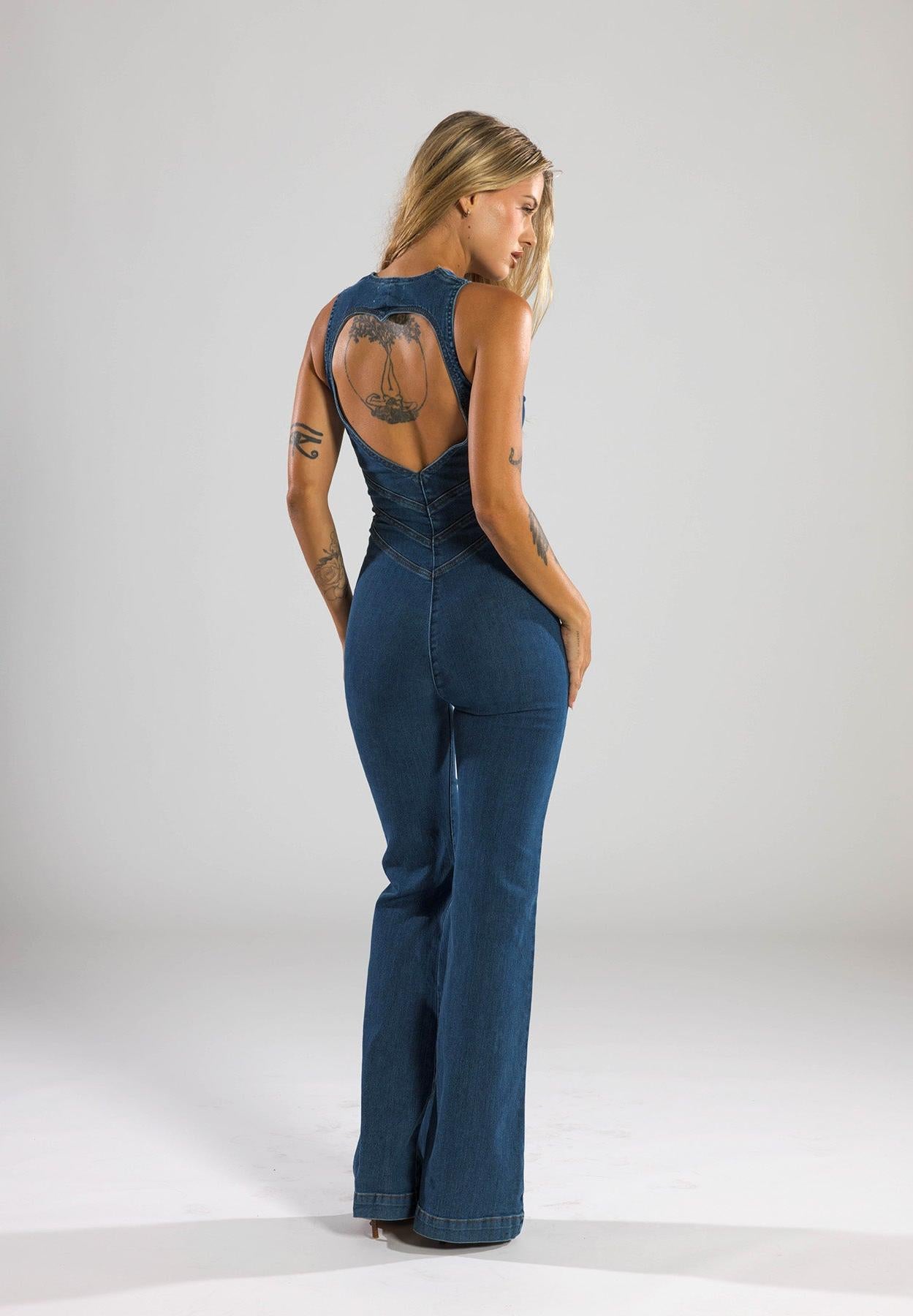 Heart-Shaped Denim Jumpsuit for Women | Casual Chic Style | Perfect for Summer Outings and Everyday Wear