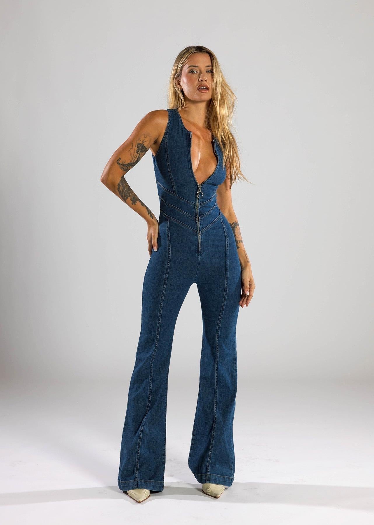 Heart-Shaped Denim Jumpsuit for Women | Casual Chic Style | Perfect for Summer Outings and Everyday Wear