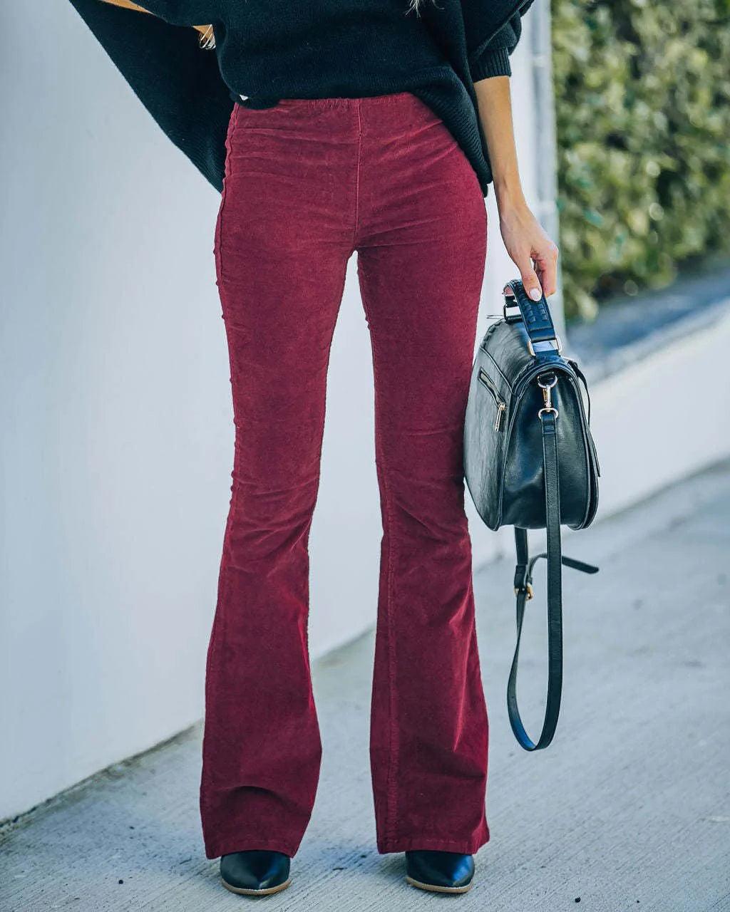 High Waist Flared Pants for Women - Comfortable Stretch Fabric - Casual and Stylish Everyday Wear