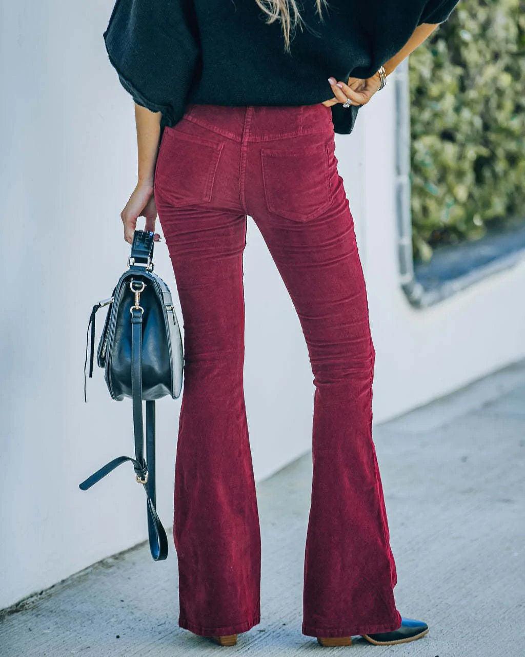 High Waist Flared Pants for Women - Comfortable Stretch Fabric - Casual and Stylish Everyday Wear