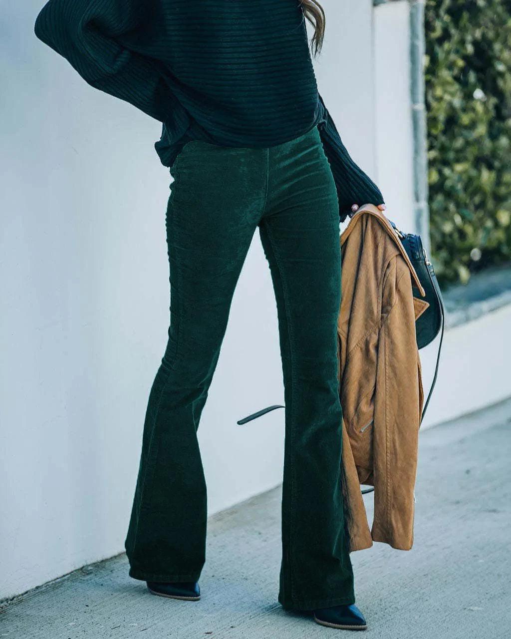 High Waist Flared Pants for Women - Comfortable Stretch Fabric - Casual and Stylish Everyday Wear