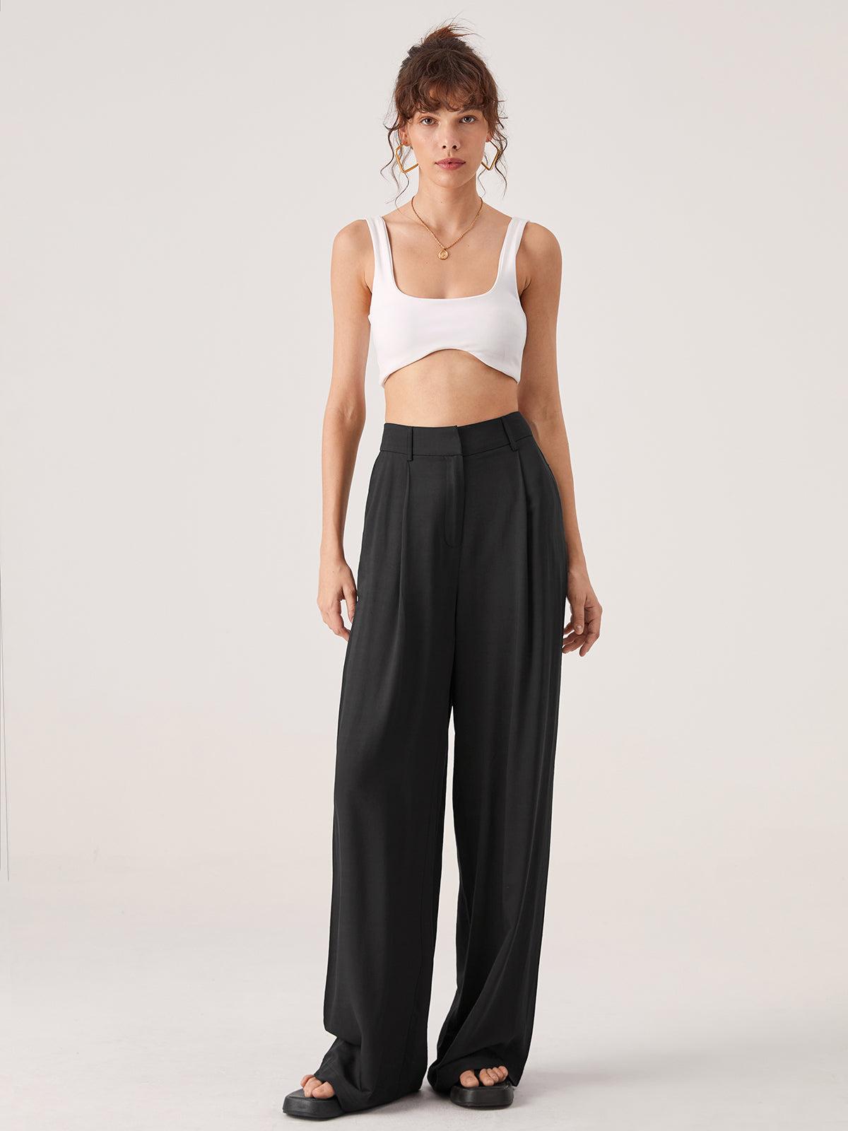 High Waisted Wide Leg Trousers in Soft Fabric for Casual or Office Wear - Versatile Women's Fashion Pants
